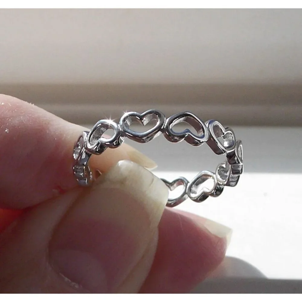 925 STERLING SILVER Hearts Eternity Band Ring Thumb Ring - Picture 8 of 16